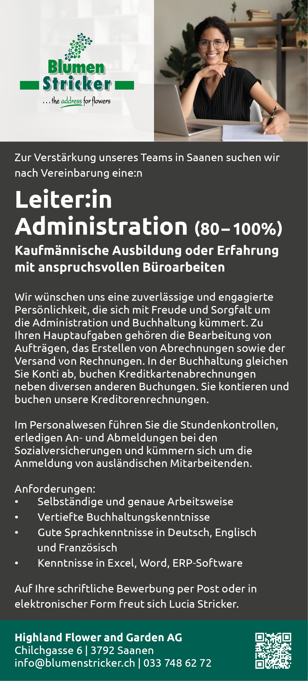 Stricker Stelleninserat Leiter Administration Homepage NEU